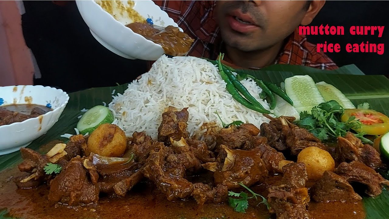 meri ghar ka mutton masala curry huge rice salad spicy gravy huge rice eating in bananaleaf mukbang