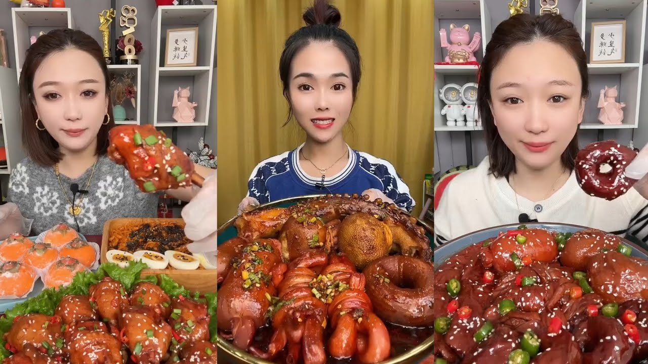 Spicy Chicken Pig Trotters Pig Ears Sausages Eggs & Persimmon Mukbang | @DogoLivee 