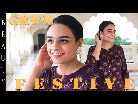GRWM | *Affordable FESTIVE Makeup, Earrings & Outfit !* Festive Makeup Look beginners