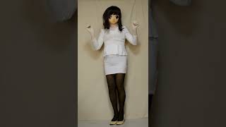 female mask kigurumi doll　white minidress girl #コスプレ #着ぐるみ #cosplay #コスプレ #着ぐるみ #kigurumi #mtf #パンチラ
