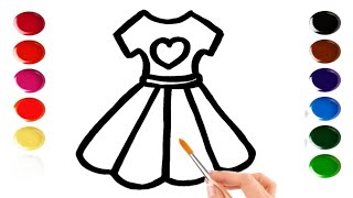 Dress drawing and coloring for kid. How to draw dress. #colouring #easydrawing