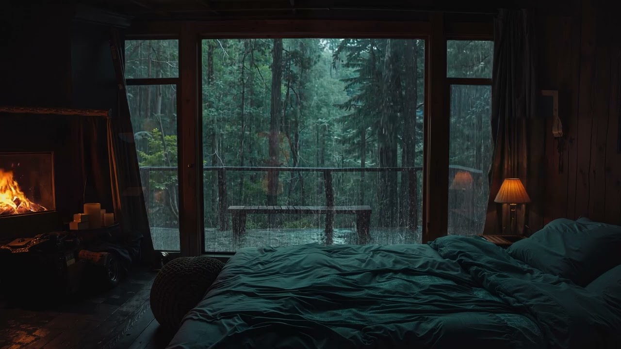 When Only Rain Remains at Night 🌧️ Cozy Fire, Deep Darkness and Soft Piano