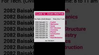 Class 12 civil stream exam routine 2081 #class12boardexams #class12examdates #class12examroutine