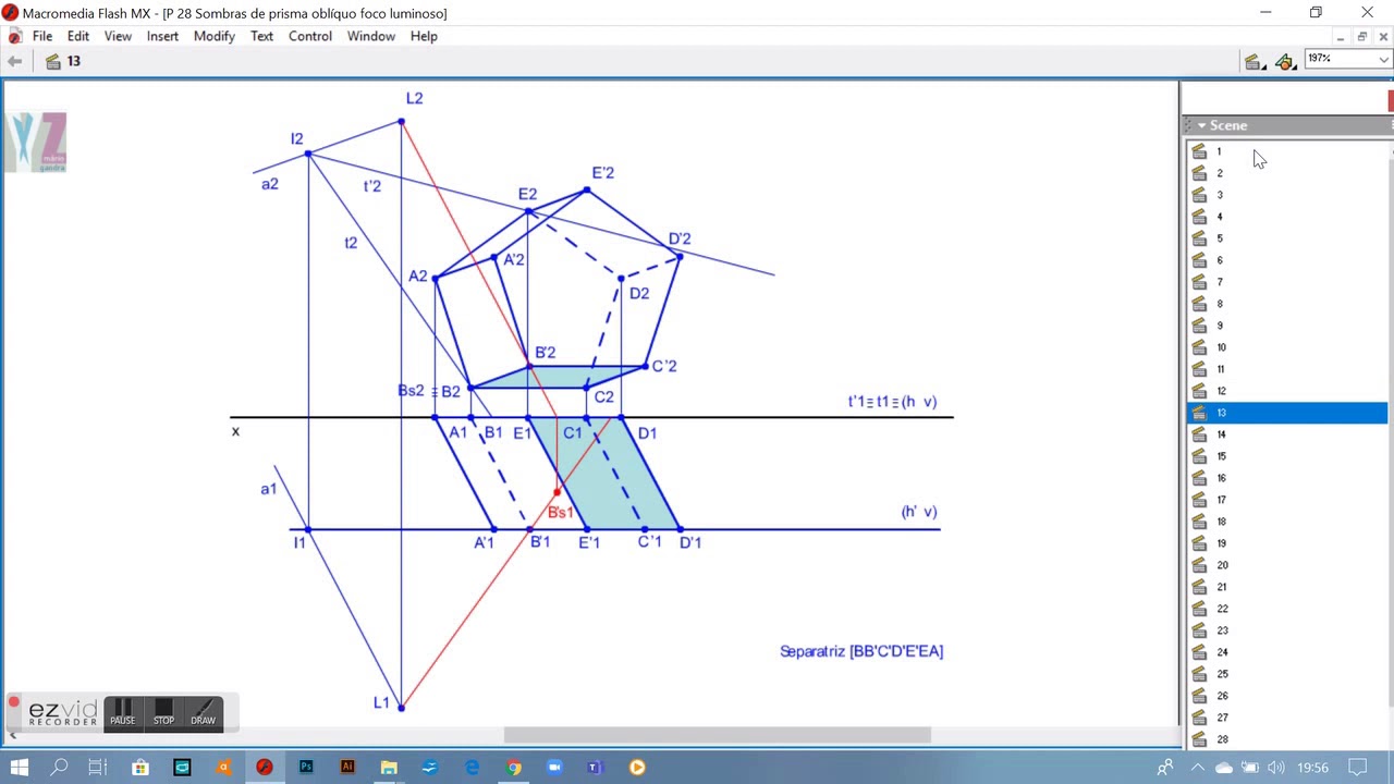 P 28 Sombras de prisma oblíquo foco luminoso