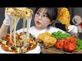 간단한 홈 브런치 메뉴! 와플피자 치킨 먹방🍕🍗WAFFLE PIZZA &amp; FRIED CHICKEN MUKBANG ASMR