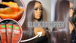 Dying my Hair from Black to Copper Brown 🍂Using L’OREAL HiColor | Wig Coloring | NO BLEACH