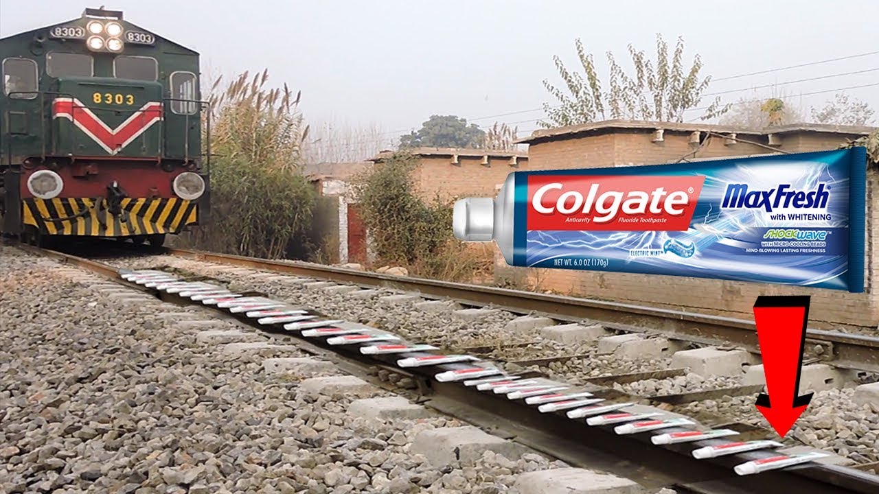 Toothpaste Box Train Colgate toothpaste vs train Awesome Experiment AB Expo - YouTube