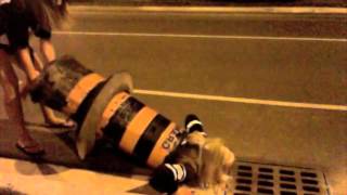 Girl stuck in pylon