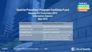 Seattle Preschool Program Facilities Fund Information Session - 2024