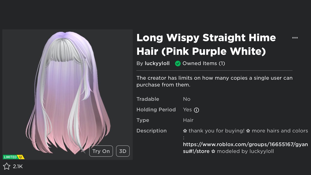 Hime Black Long Straight Hair w/ Bangs - Roblox