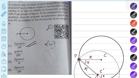 A uniform disc of mass m and radius R is pivoted at point P and is free to rotate in vertical....