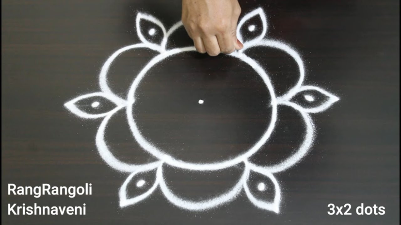 Small Apartment Rangoli🌷3x2 dots Easy Muggulu🌷Latest Kolam🌷RangRangoli Krishnaveni