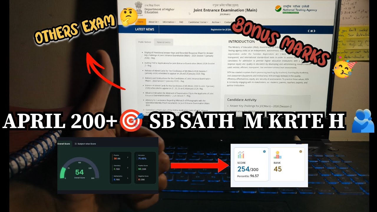 *Bonus marks 🥳 in jee 2026||22 jan shift 1 😭|| exams other than jee 🤔||200+ in April🔥#jee2026#jee#pw