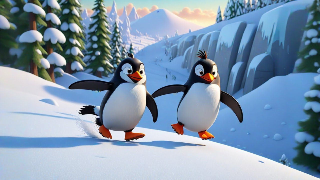 Three Little Penguins Slide on Ice | Penguin Song for Kids | Nursery ...