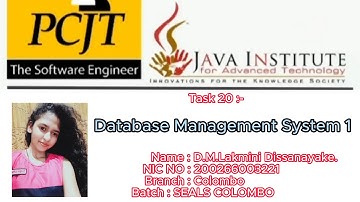 Quesition Set 20 | 1st Year | Database Management System | Java Institute