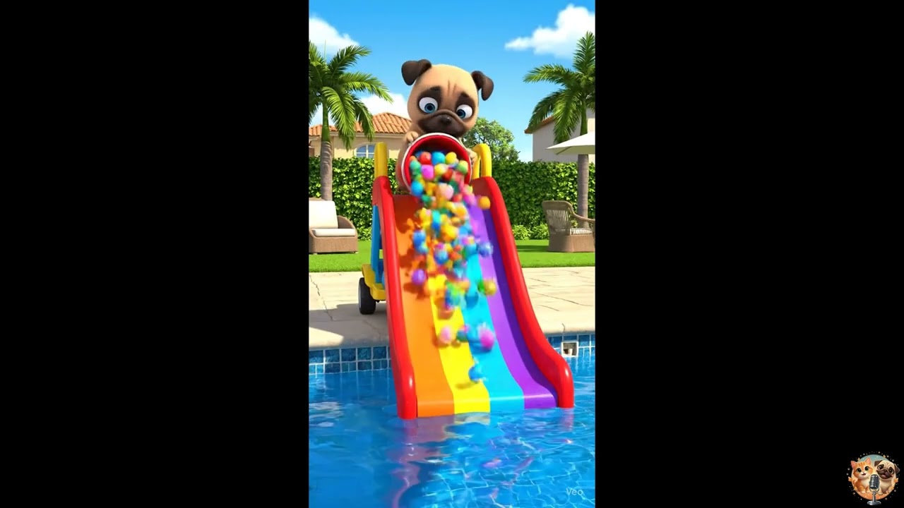 Rainbow Ball Pit Pool Party! Pug Slides Into the Ultimate Fun! 🌈💦