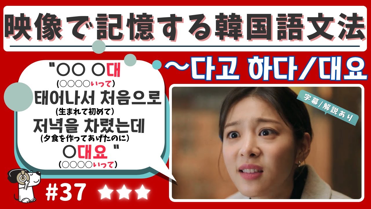 #37【~다고 하다(形容詞:~といいます)】韓国ドラマ映像と音声で記憶する韓国語文法/超短いフレーズを記憶/字幕なし&あり