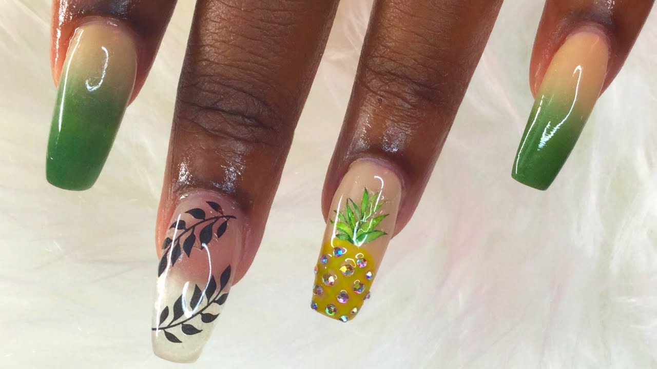 DIP POWDER NAILS | How To Create Easy Ombre Nails With Dip Powders |  Pineapple Nail Using Gel Polish - YouTube