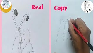 Farjana drawing Academy Earphone in hand Pencil sketch tutorial /How to draw earphone in hand.