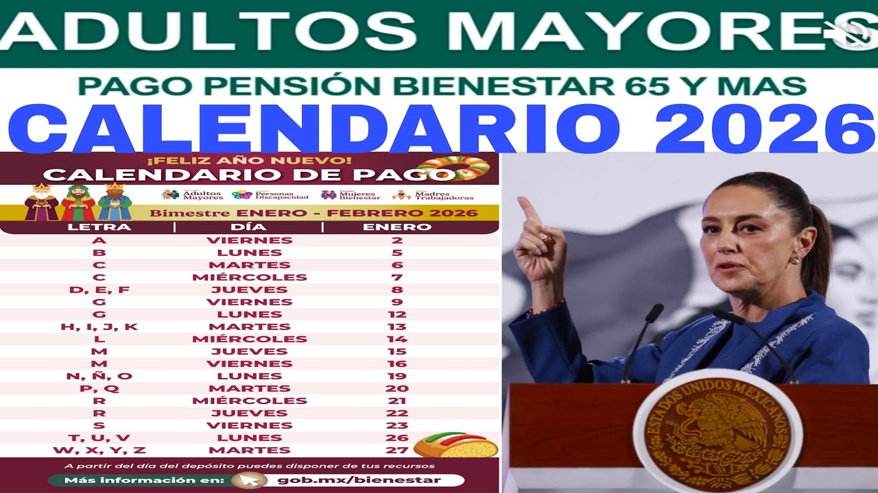 CALENDARIO 2026 PAGO ADELANTADO ADULTOS MAYORES 65 Y MUJERES BIENESTAR ...