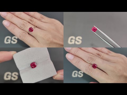 Spinel Vivid Red cushion cut 1.62 carats, Burma Video  № 1