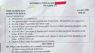 Class-8 Science (3) / Periodic Test-1 PT-1 Paper PM SHRI KENDRIYA VIDYALAYA Question Paper 2026-27