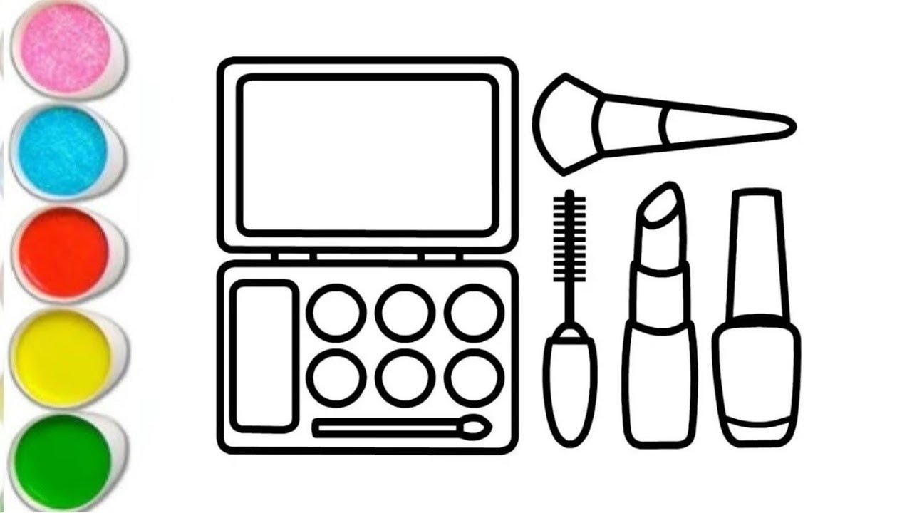 Makeup Kit Drawing for Kids 🎨💄 | Easy Beauty Items Coloring Page