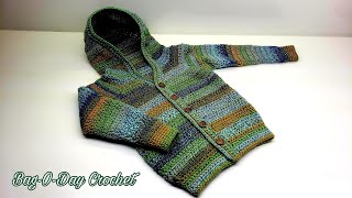 Easy Crochet Toddler Sweater | Boys  Girls Hooded Cardigan | BAGODAY CROCHET TUTORIAL 516