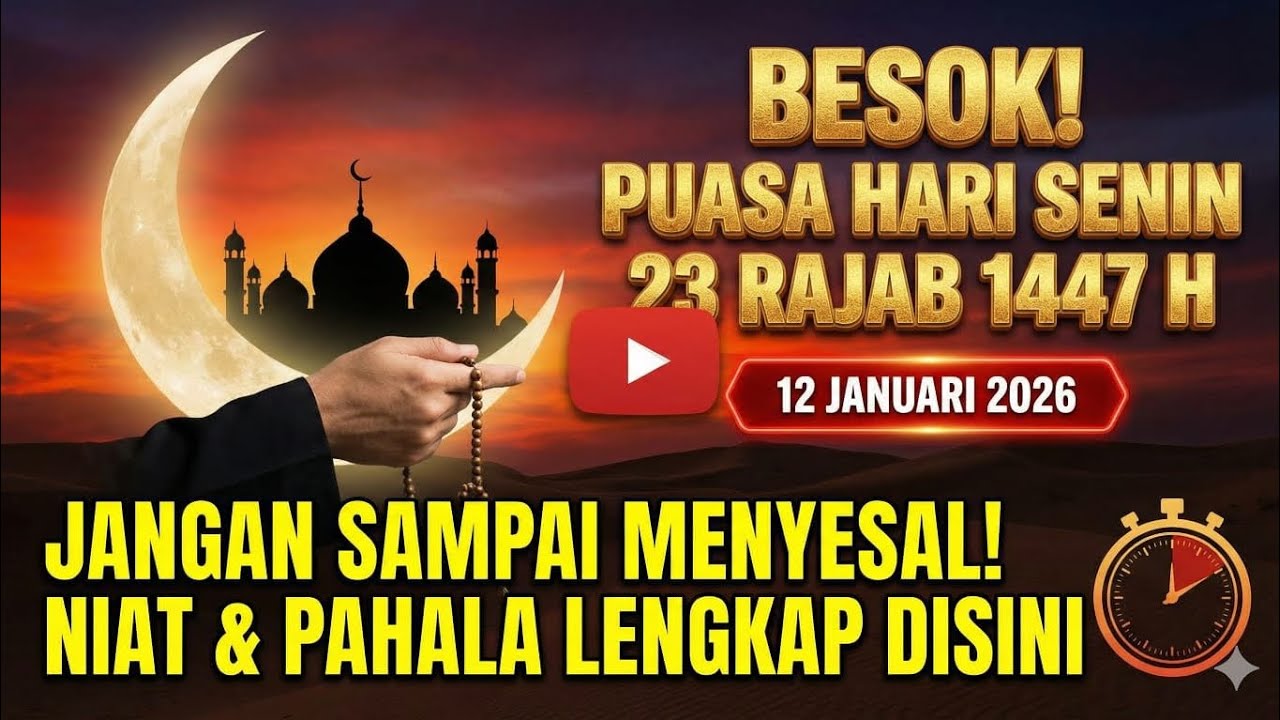 BESOK, PUASA SENIN DI BULAN RAJAB!! 23 Rajab 1447 H, Ini Niat & Keutamaannya