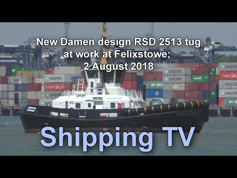 New Damen design RSD 2513 tug at work at Felixstowe;  2 August 2018