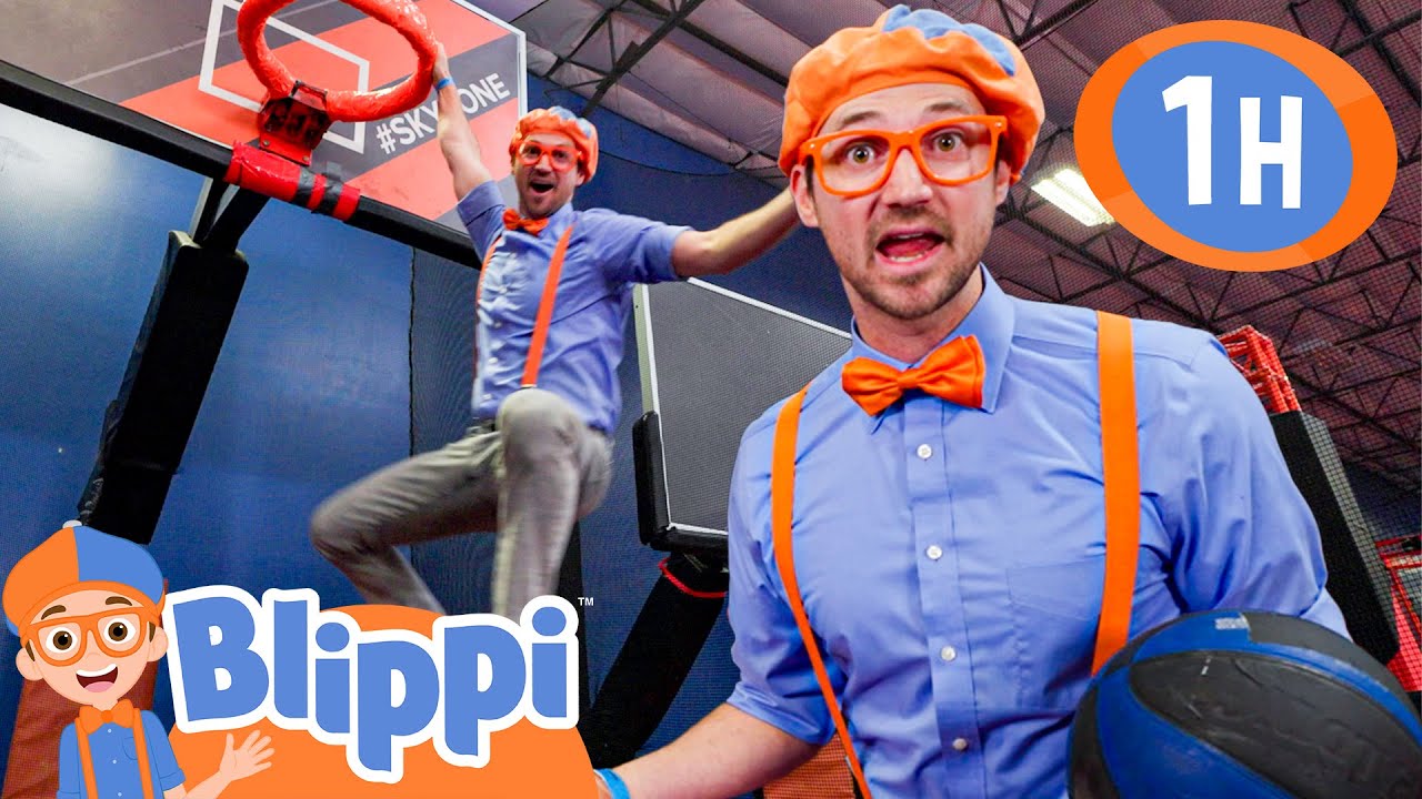 Blippi's Trampoline Basketball Dunk! | Blippi - Sports & Games Cartoons for Kids