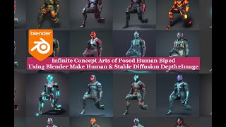 BSLIVE Using Blender Make Human & Stable Diffusion Depth2Image To Make Variations Concept Arts