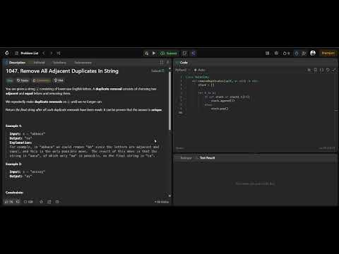 LeetCode 1047 Remove All Adjacent Duplicates in String | Stack Explained | DSA Easy | 61/1000