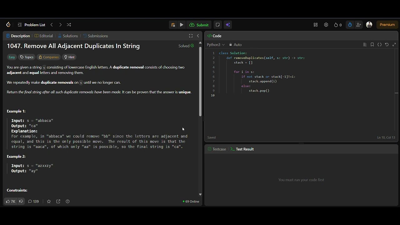 LeetCode 1047 Remove All Adjacent Duplicates in String | Stack Explained | DSA Easy | 61/1000