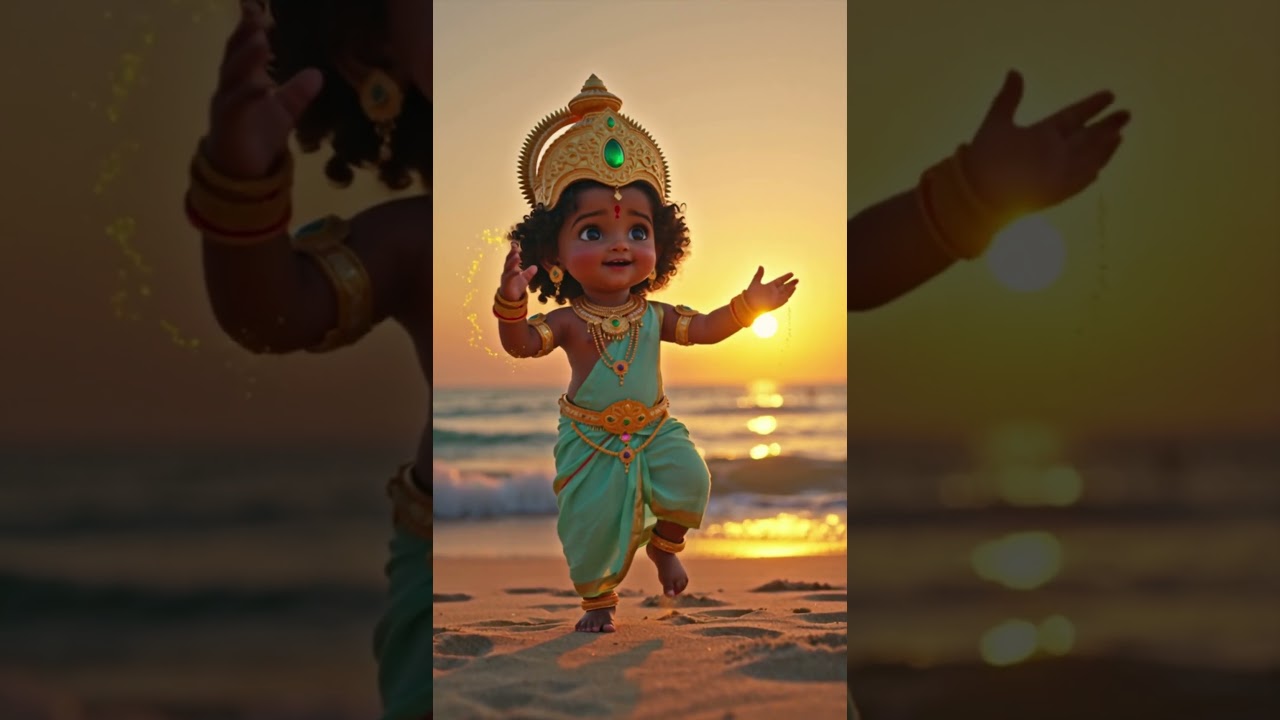 Baby Krishna’s Magical Dance on the Beach | Divine Pixar-Style Animation 