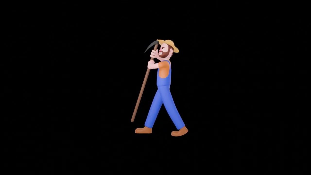 3D Cartoon Farmer Turntable | Strong Farmer with Long Sickle