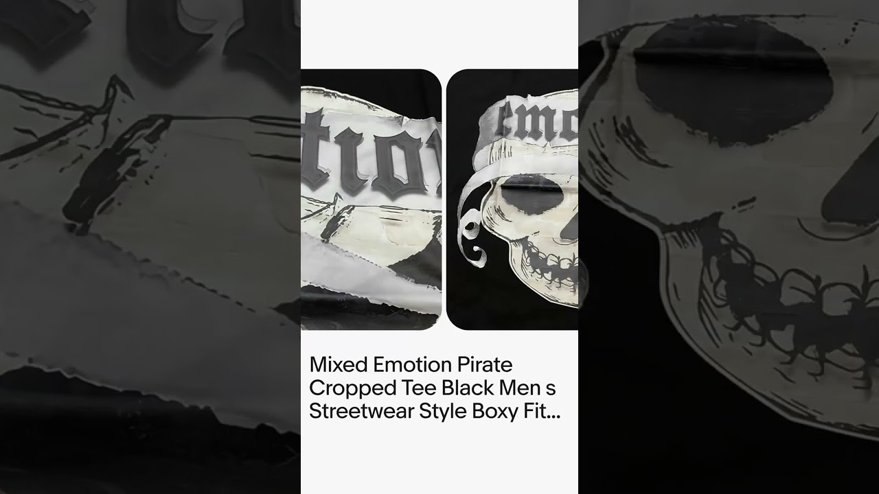 Mixed Emotion Pirate Cropped Tee Black Men's Streetwear Style Boxy Fit T-shirts