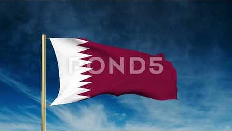 Qatar Flag Slider Style. Waving In The Win With Cloud Background Animation