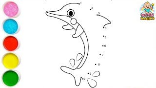 How to Draw and Color a Cute Dolphin Dolphin Drawing for Kids Learn Colors Numbers