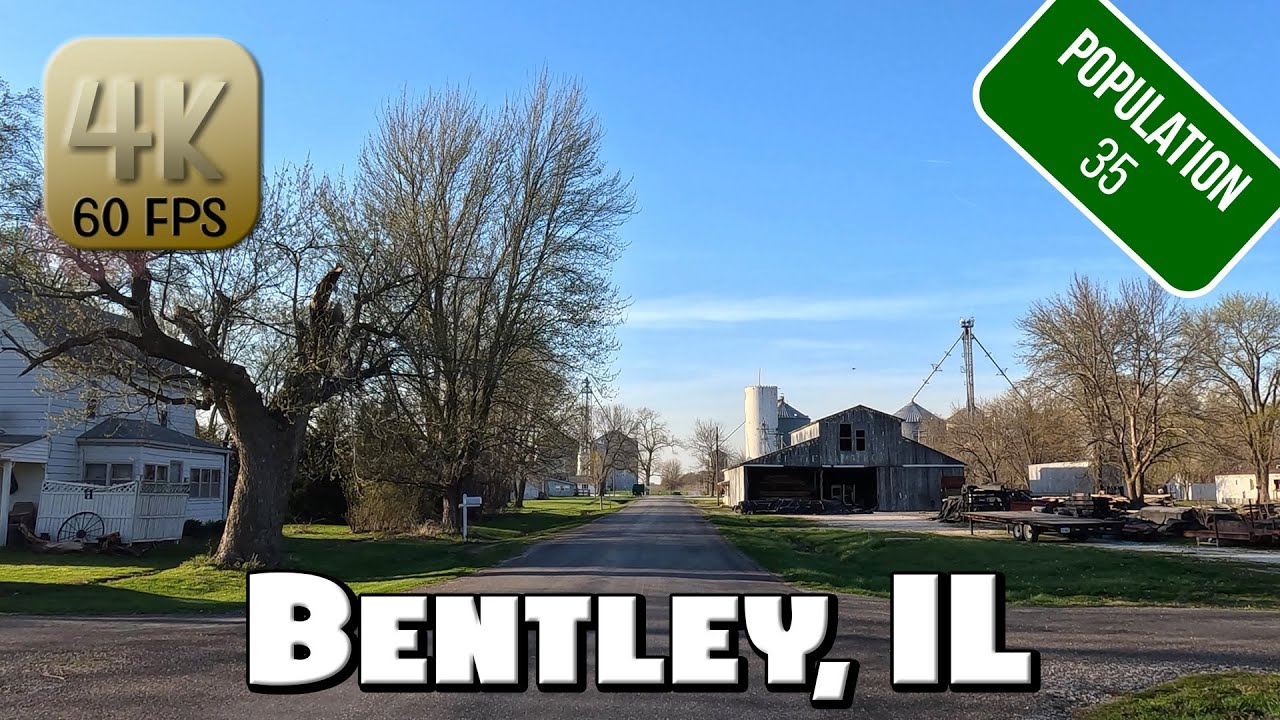 Driving Around Tiny Village Bentley, IL in 4k Video