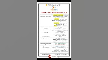 ISRO-VSSC Recruitment 2025 | New ISRO Vacancy 2025 | dailyJobs updates #shorts #job
