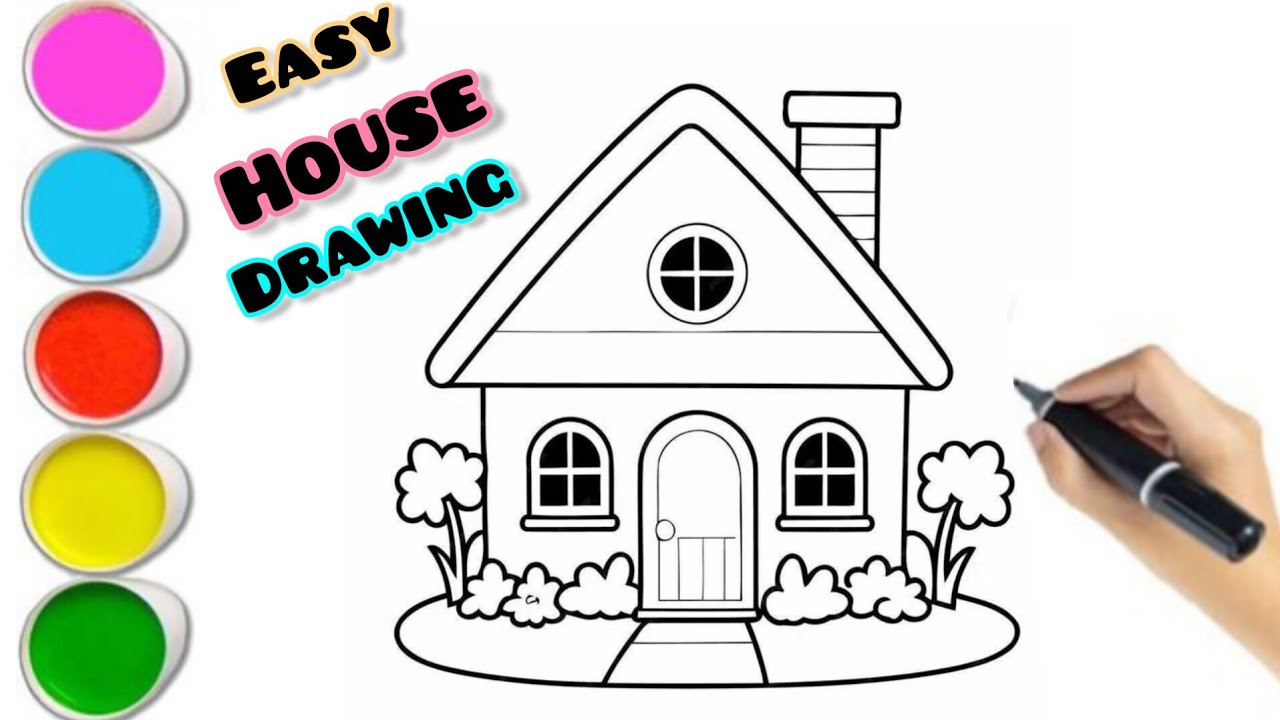 How to Draw a Cute House 🏠 | Easy House Drawing & Coloring for Kids and Beginners
