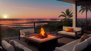 Seaside Night Jazz Ambience on the Beach With Fireplace 4K - Jazz Music for Relax and Study