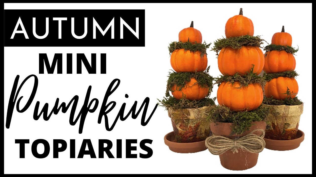 Mini Pumpkin Topiaries - Thanksgiving DIY - Table Top Decor - Dollar Store DIY 