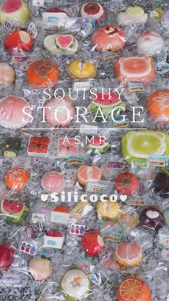 mlml⑅⃝︎スクイーズ整理中 スクイーズ収納🩷3〜4月に夢中で集めたsilicocoたち🍑元々リアルな