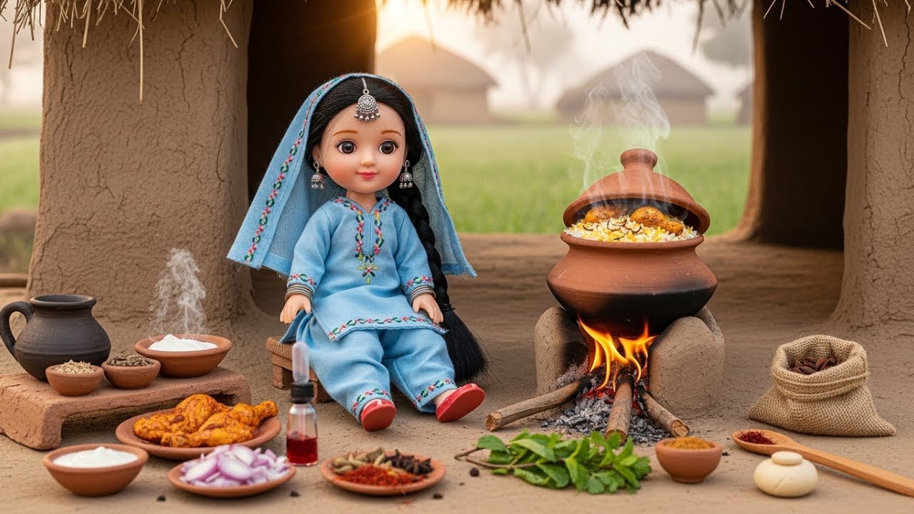 Miniature Doll Chiken Biryani Cooking ASMR || Village Tiny Kitchen Story