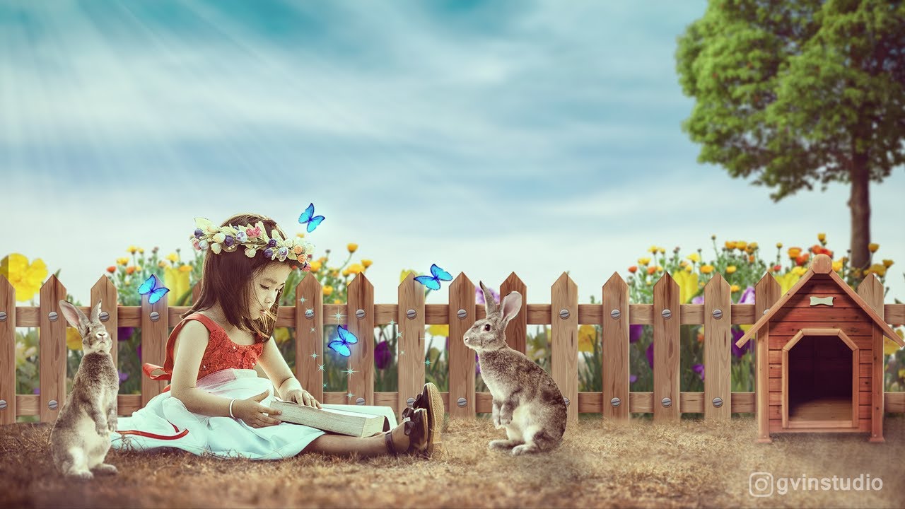 Studying with Rabbit Photo manipulation Photoshop - YouTube
