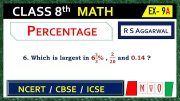 CLASS- 8 | Qus- 6 | Exercise- 9A | Percentage | Math Class 8  #mvo #rsaggarwal #percentage #cbse