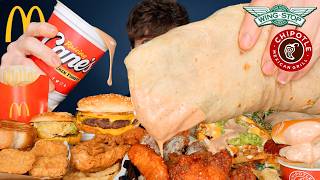 Download Lagu ASMR MUKBANG EXTRA CANES SAUCE GIANT CHIPOTLE BURRITO BIG MAC BURGERS WINGSTOP CHICKEN CHEESE FRIES MP3