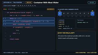 LeetCode #11: Container With Most Water (MEDIUM) in C++ 20 | Step-by-Step Logic Walkthrough